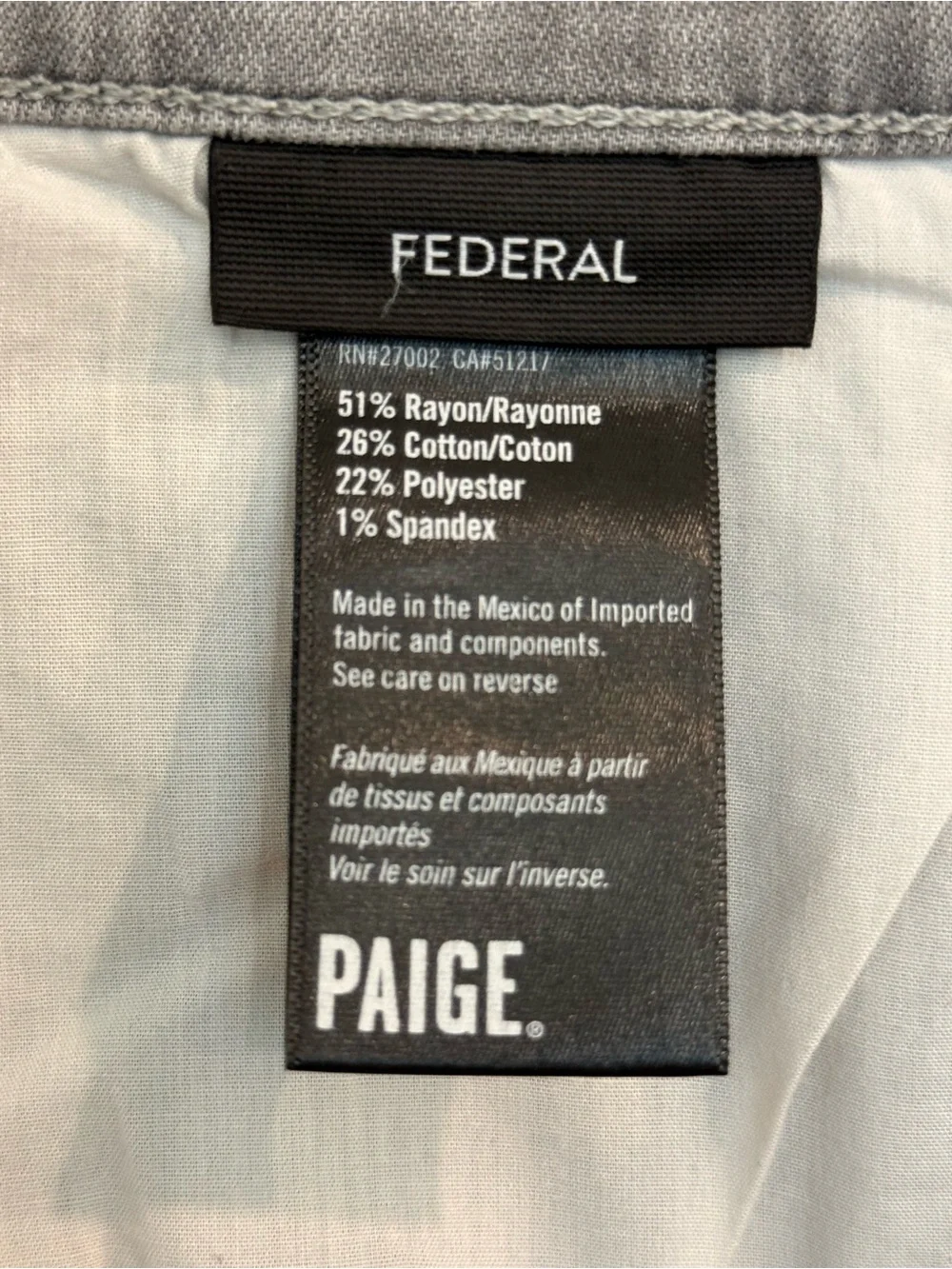 Men’s PAIGE Federal Slim Gray Jeans. Size 36.